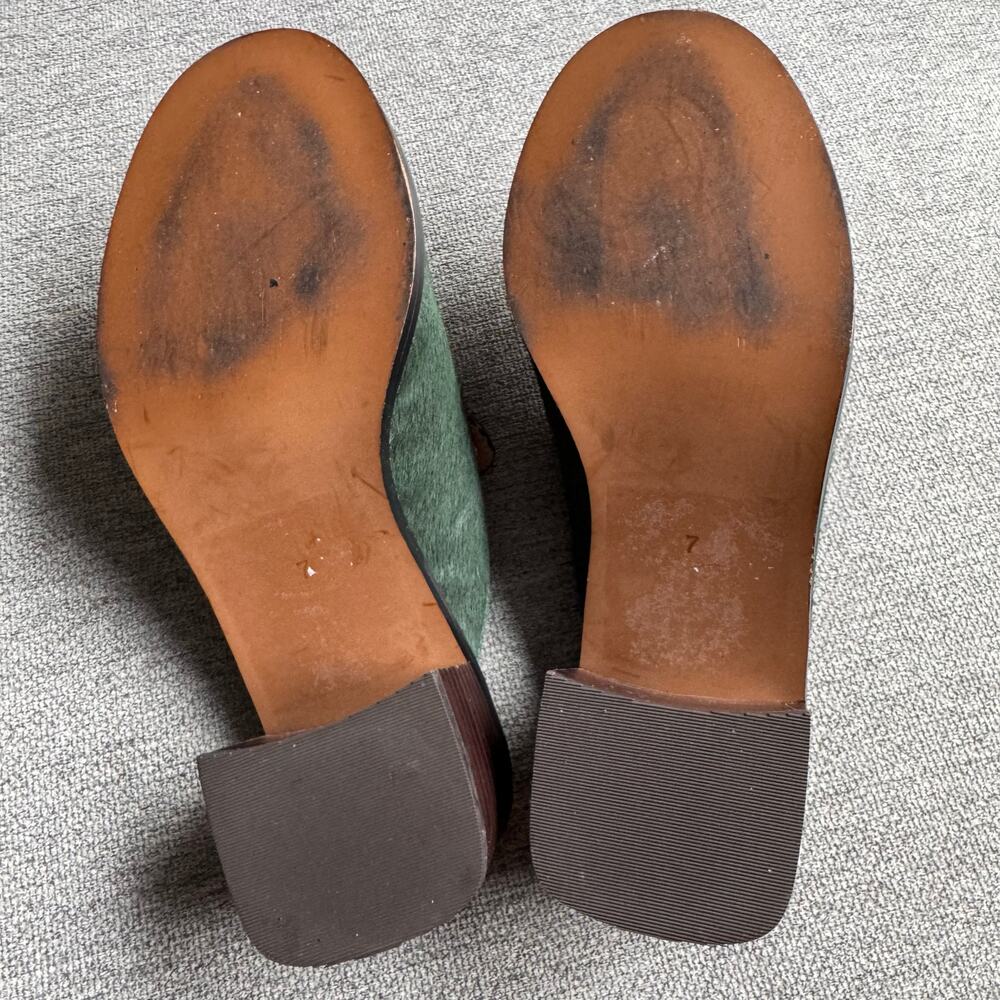 Madewell Farida Mules Calf Hair Chunky Heel Green Women's 7 - Picture 10 of 10